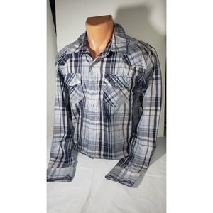 Men's Black & Gray Plaid Shirt XL No Boundaries Cotton Blend New
